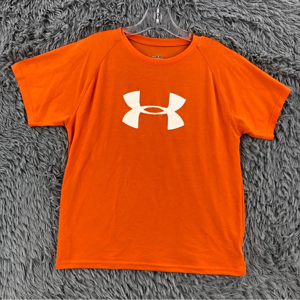 Under Armour UA Shirt Youth Large Orange Logo Workout Athletic
